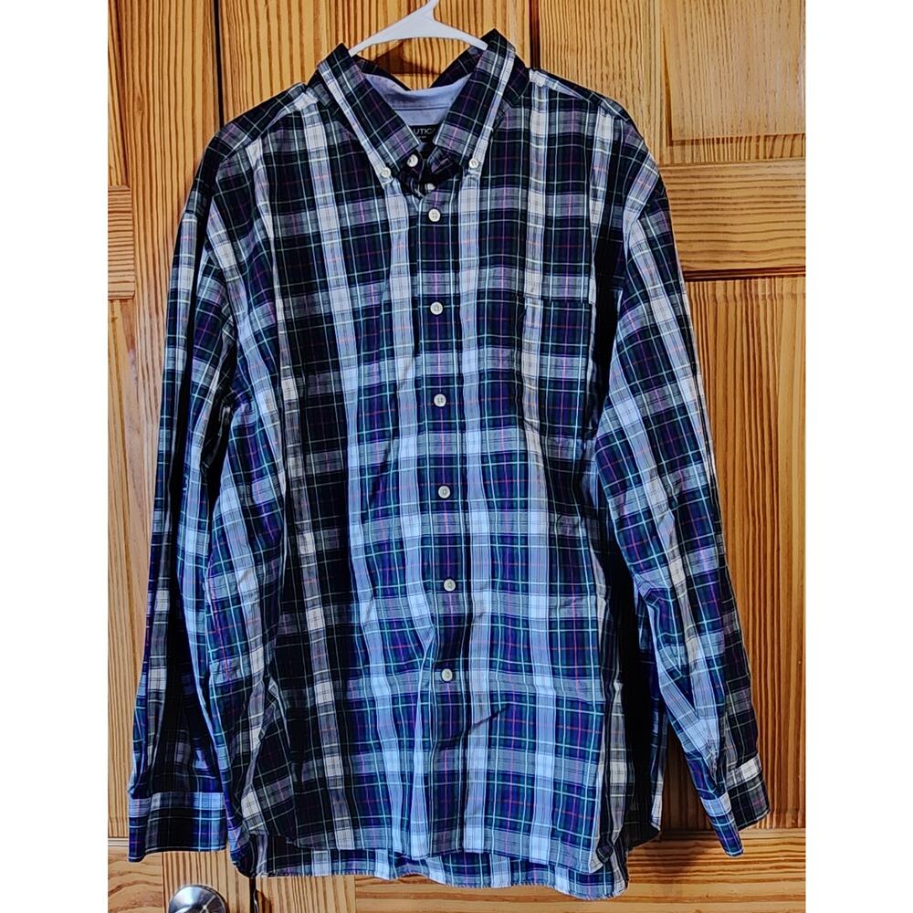 Nautica Slim‎ Fit Plaid Button Down Shirt Blue Green 3XL Wrinkle Resistant